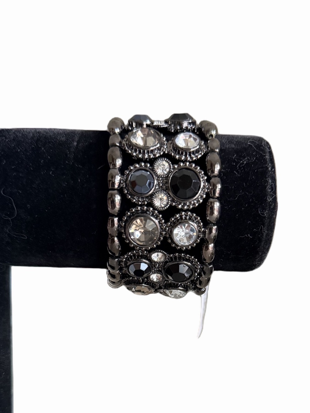 Cookie Lee Gunmetal & Crystal Stretch Bracelet | Rhinestone Statement Bracelet